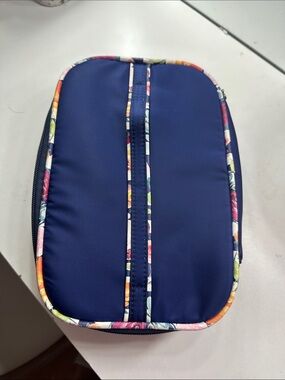 Navy Blue Floral-Trim Travel Pouch